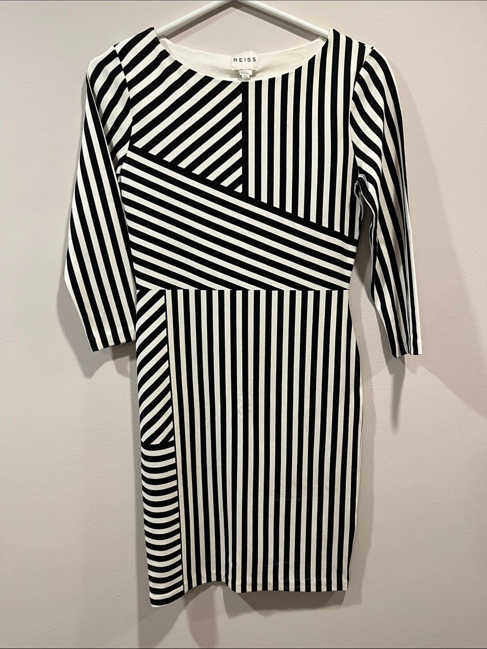 Reiss Black & White Graphic Stripe Sheath Dress